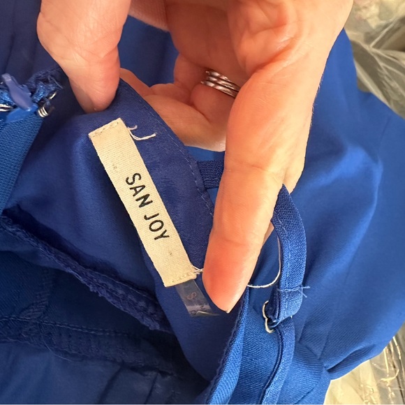 Asymmetrical Colbalt Blue Flouncy Deep V Romper - Picture 4 of 4